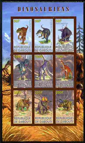 Djibouti 2010 Dinosaurs imperf sheetlet containing 9 values unmounted mint