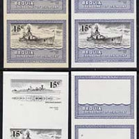 St Vincent - Bequia 1985 Warships of World War 2, 15c HMS Hood unmounted mint set of 4 imperf se-tenant progressive proof pairs comprising printings of blue, black, blue & black plus blue & black with buff background (unvarnished)……Details Below