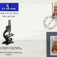 Nigeria 1973 Centenary of Discovery of Leprocy Bacillus imperf stamp-sized machine proof of 5k + 2k value mounted on small grey card as submitted for approval, similar to issued stamp but lettering is larger, a superb exhibition i……Details Below