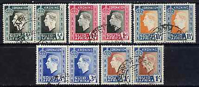 South Africa 1937 KG6 Coronation set of 5 bi-lingual horizontal pairs very fine used, SG 71-75