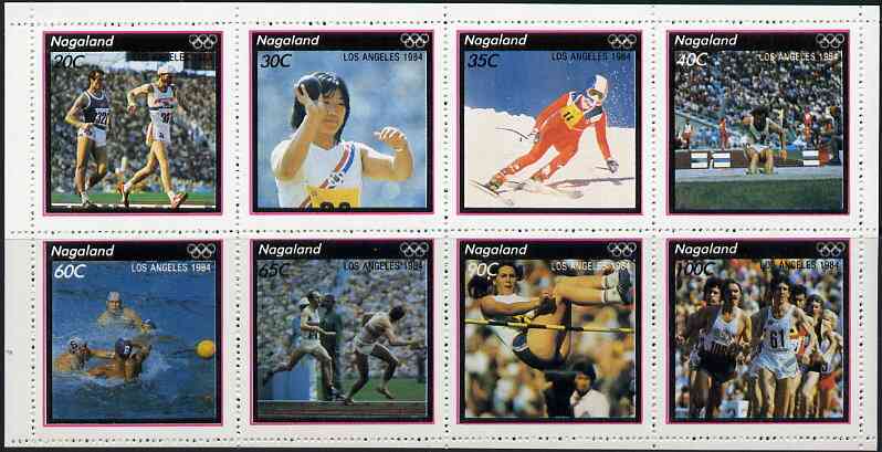 Nagaland 1984 Los Angeles Olympic Games perf sheetlet containing complete set of 8 values unmounted mint