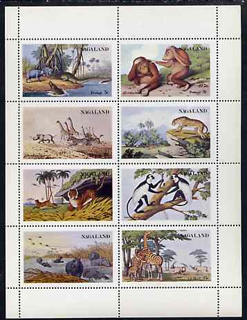 Nagaland 1972 African Wild Animals (Zebra, Giraffe, Crocs, Apes, etc) perf set of 8 values unmounted mint