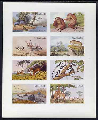 Nagaland 1972 African Wild Animals (Zebra, Giraffe, Crocs, Apes, etc) imperf set of 8 values unmounted mint