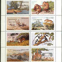 Nagaland 1973 African Wild Animals (Zebra, Giraffe, Crocs, Apes, etc) perf set of 8 values opt'd CHILDRENS DAY 1973 unmounted mint