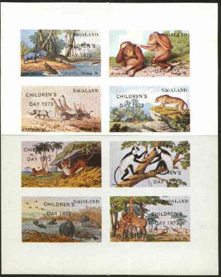 Nagaland 1973 African Wild Animals (Zebra, Giraffe, Crocs, Apes, etc) imperf set of 8 values opt'd CHILDRENS DAY 1973 unmounted mint