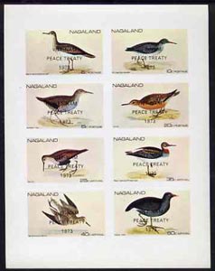 Nagaland 1972 Birds (Sandpiper, Rail, Knot, Dunlin, etc) imperf set of 8 opt'd 'Viet-Nam Peace Treaty 1973' unmounted mint