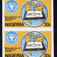 Nigeria 1990 Literacy Year 30k unmounted mint imperf pair SG 594var