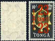 Tonga 1968 Surcharged 23s on 10s unmounted mint with Tortoise watermark sideways, SG 242*