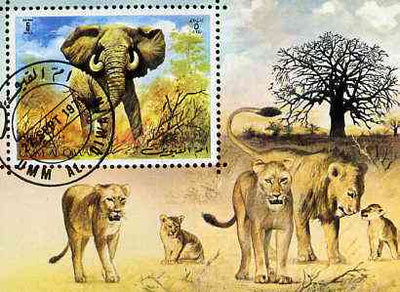 Umm Al Qiwain 1971 Animals imperf m/sheet (Elephant and Lions) cto used Mi BL 34B