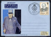 Jersey 1974 Churchill Centenary Airletter form inscribed 'JERSEY' bearing Great Britain 20p Churchill stamp with special commemorative cancel