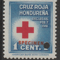 Honduras 1941 Obligatory Tax - Red Cross 1c blue & red unmounted mint optd SPECIMEN with security punch hole (ex ABN Co archives) SG 409*