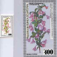 Equatorial Guinea 1979 Flowers (Weigela) - Original artwork for m/sheet (400ek value) comprising coloured illustration on board (105 mm x 190 mm) with overlay, plus issued m/sheet