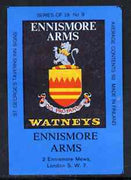 Match Box Labels - Ennismore Arms (No.9 from a series of 18 Pub signs) dark brown background, very fine unused condition (St George's Taverns)