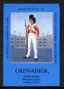 Match Box Labels - Grenadier (No.17 from a series of 18 Pub signs) dark brown background, very fine unused condition (St George's Taverns)