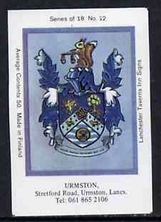 Match Box Labels - Urmston (No.12 from a series of 18 Pub signs) very fine unused condition (Lanchester Taverns)