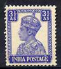 India 1940-43 KG6 def 3.5a bright blue fine unmounted mint, SG 272*