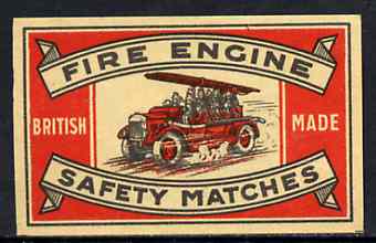 Match Box Label - Fire Engine, superb unused condition (J Masters made in 1923)