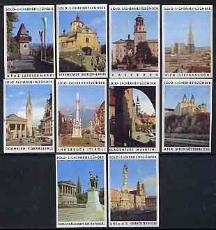 Match Box Labels - complete set of 10 Ancient Buildings superb unused condition (Austrian Solo series)