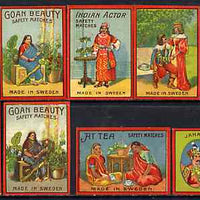 Match Box Labels - complete set of 9 Indian Tea Ladies superb unused condition (Swedish)