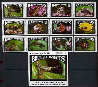 Match Box Labels - complete set of 12+1 British Insects superb unused condition (Wiltshire Match Co)