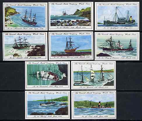 Match Box Labels - 10 Cornish Ship Wrecks (nos 21-30), superb unused condition (Cornish Match Co issued July 1970)