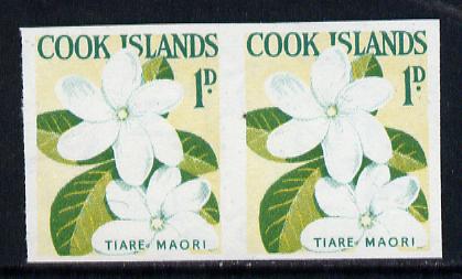 Cook Islands 1963 def 1d Tiare Maori Flower in unmounted mint imperf pair (as SG 163)