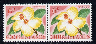 Cook Islands 1963 def 6d Hibiscus Flower in unmounted mint imperf pair (as SG 167)