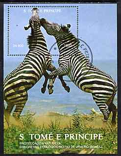 St Thomas & Prince Islands 1992 Nature Protection Congress 800Db m/sheet (Zebras) very fine cto used