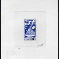 Senegal 1968 World Meteorological Day imperf die proof of 50f in blue on sunken card signed by the designer (as SG 370)