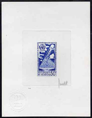 Senegal 1968 World Meteorological Day imperf die proof of 50f in blue on sunken card signed by the designer (as SG 370)