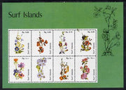 Surf Island Flowers perf sheetlet containing complete set of 8 (green border) unmounted mint