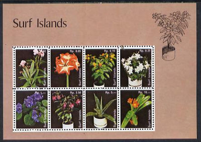 Surf Island Flowers perf sheetlet containing complete set of 8 (lilac border) unmounted mint