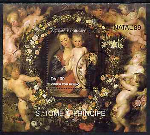 St Thomas & Prince Islands 1989 Christmas 100Db m/sheet (Painting by Rubens) very fine cto used Mi BL 222