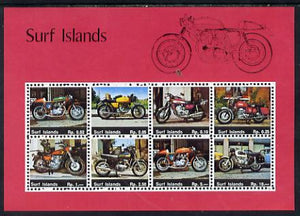 Surf Island Motor Bikes perf sheetlet containing complete set of 8 (red border) unmounted mint