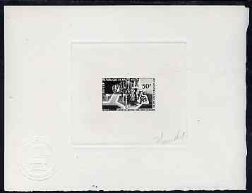 Upper Volta 1966 UNICEF imperf die proof of 50f in black on sunken card signed by the designer (as SG 206)