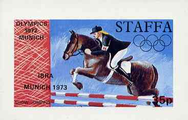 Staffa 1973 Munich Olympics (Showjumping) imperf souvenir sheet (35p value) opt'd IBRA Munich 1973 unmounted mint