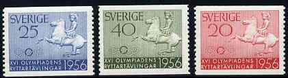 Sweden 1956 Olympic Games Equestrian Competition unmounted mint set of 3, SG 373-75