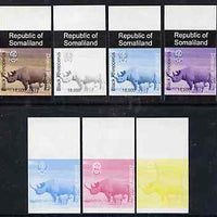 Somaliland 1997 Black Rhino 15,000 SL (from Animal def set) set of 7 imperf progressive proofs comprising the 4 individual colours plus 2, 3 and all 4-colour composites unmounted mint