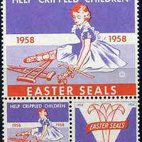 Cinderella - United States 1958 Crippled Children Easter Seals, fine unmounted mint set of 2 labels showing crippled girl with skates