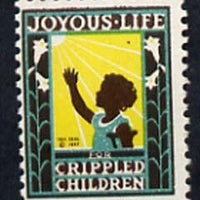 Cinderella - United States Crippled Children fine mint label showing silhouette of girl on crutches inscribed 'Joyous Life' unmounted mint