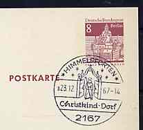 Postmark - West Berlin 1967 8pfg postal stationery card with special handstamped cancellation of Himmelpforten inscribed 'Christ Child Village' illustrated with Gates of Heaven (Himmelpforten is archaic German for 'Gates of Heaven')