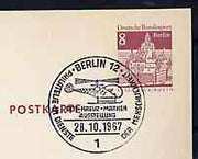 Postmark - West Berlin 1967 8pfg postal stationery card with special cancellation for Red Cross on Stamps Exhibition illustrated with Helicopter