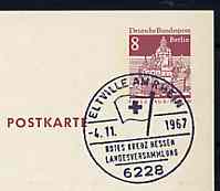 Postmark - West Berlin 1967 8pfg postal stationery card with special cancellation for Red Cross Societies Meeting illustrated with Red Cross Flag