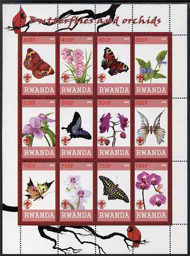 Rwanda 2009 Butterflies and Orchids imperf sheetlet containing 12 values unmounted mint