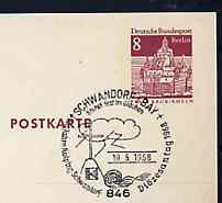 Postmark - West Berlin 1968 8pfg postal stationery card with special cancellation for Centenary of Kolping Family Schwandorf Diocesan Day illustrated with Cross on Mountain