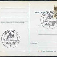 Postmark - West Germany 1967 postcard with special Hannover cancellation for Stamp Day illustrated with Mounted Postal Courier & Horseshoe