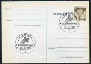 Postmark - West Germany 1967 postcard with special Hannover cancellation for Stamp Day illustrated with Mounted Postal Courier & Horseshoe