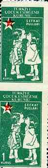 Turkey 1957 Postal Tax - Children Kissing 1k vert pair imperf between