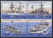 Uruguay 1991 Naval & Maritime History set of 4 in se-tenant block unmounted mint, SG2045-48