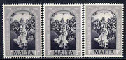 Malta 1954 the Immaculate Conception perf set of 3 in black specially produced for the Penrose book, marked on reverse 'Reproduction only, No Postal or Philatelic value' unmounted mint